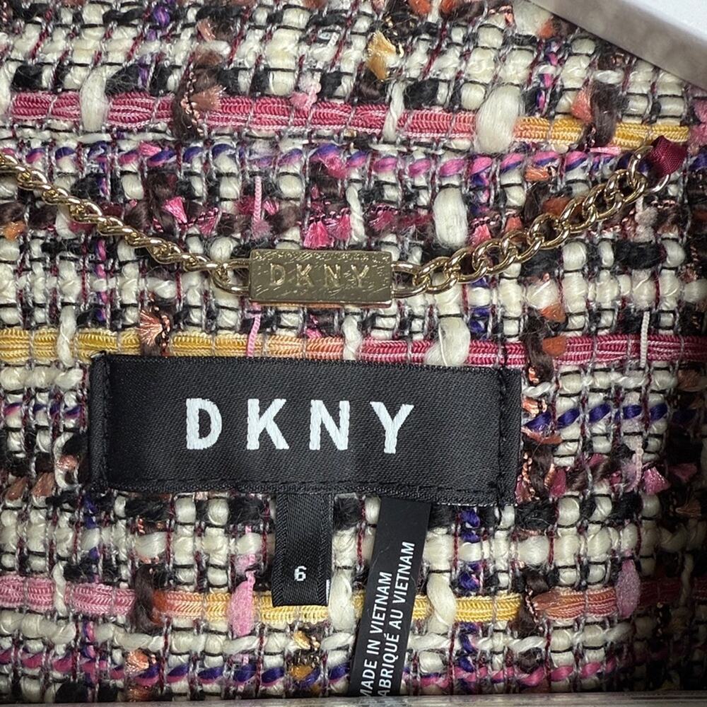 DKNY Colorful Tweed Fringe Button Blazer Jacket NWOT W1916 Sz 6 - Picture 3 of 9